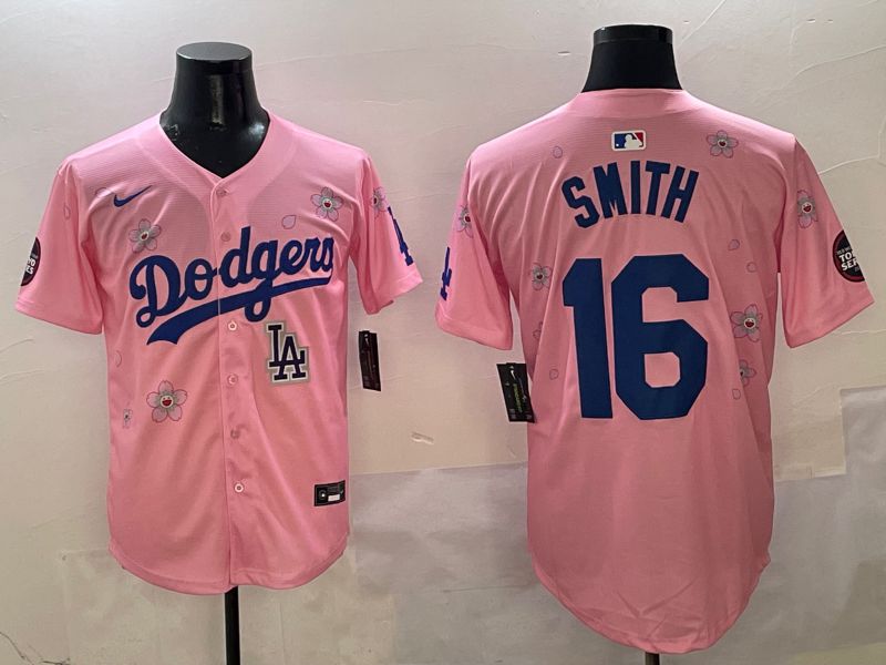 Men Los Angeles Dodgers #16 Smith Pink Sakura Edition 2025 Nike MLB Jersey style 10->los angeles dodgers->MLB Jersey